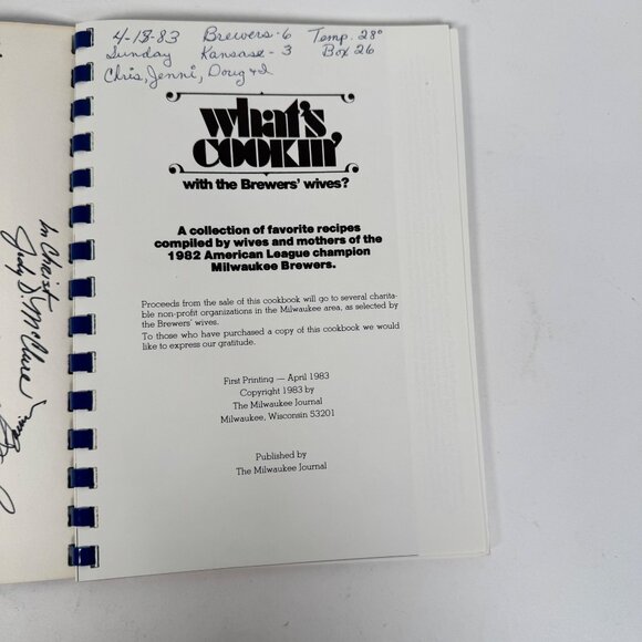 1983 Milwaukee Brewers Wives Cookbook Signed by 11 Vtg MLB Recipes What's Cookin - Picture 3 of 13